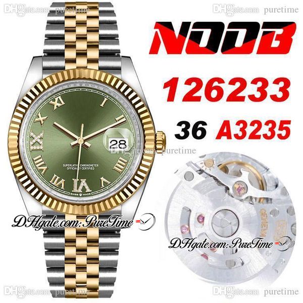 

2021 n 36 126233 date a3235 automatic womens mens watch two tone yg green dial roman diamond edition ss bracelet new puretime g7, Slivery;brown