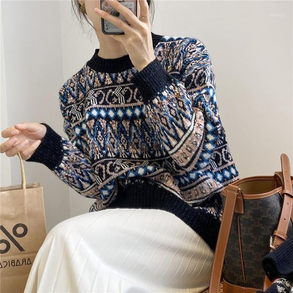 

christmas o neck oversized outer wear lazy wind pullover sweater women 2020 new winter nordic chic knitted female fashion1, White;black