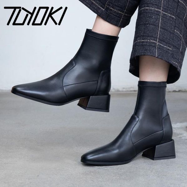 

tuyoki women ankle boots fashion thick heel winter shoes woman office lady short boot casual daily footwear size 33-40, Black