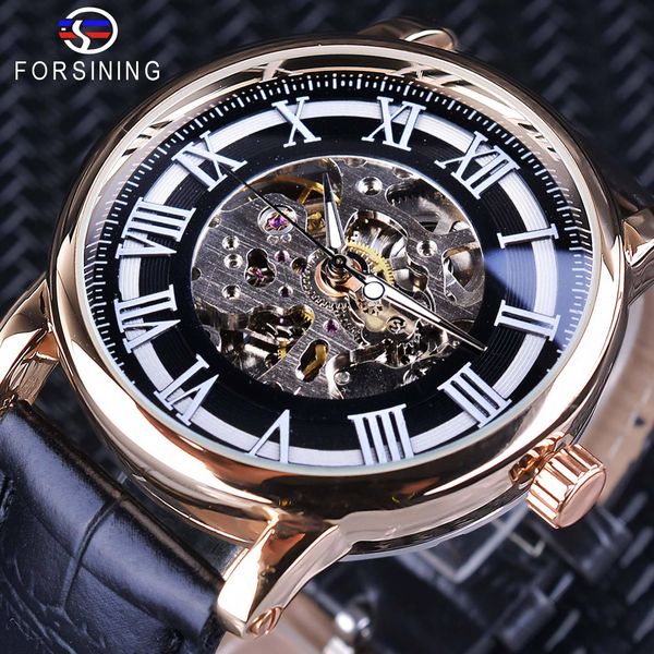 

forsining watch belt men's automatic mechanical watch 45mm, Slivery;brown