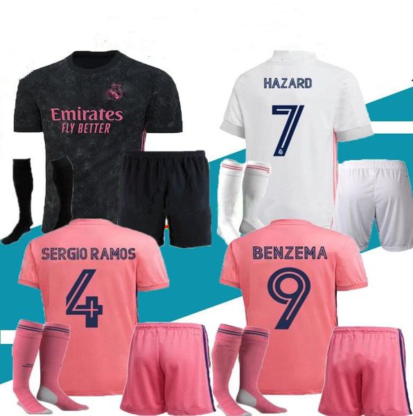

new 20 21 men kit 2020 2021 ramos soccer jerseys hazard benzema modric isco asensio camiseta de futbol football uniform sets jersey, Black