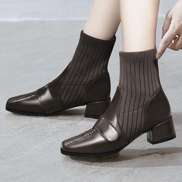 

short women's boots women 2020 autumn and winter new fashion british style thin women's boots flying knit socks shoes, Black