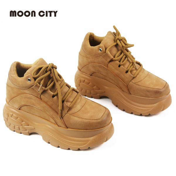 

brand camel platform sneakers spring & autumn lady causal sneakers fashion woman leather chunky sports shoes thick soled 201109, Black
