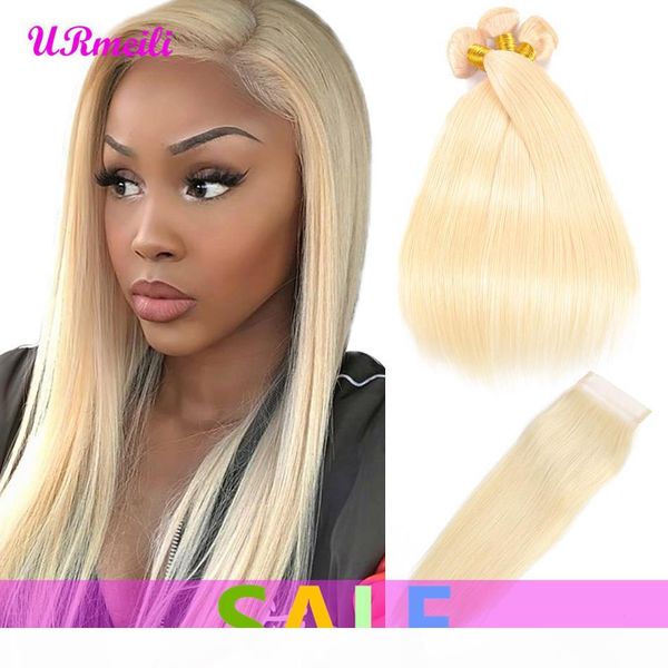 

613 blonde human hair bundles with closure brazilian straight hair bundles with closure remy human hair weave extenstions 10-30 inch bundle, Black;brown