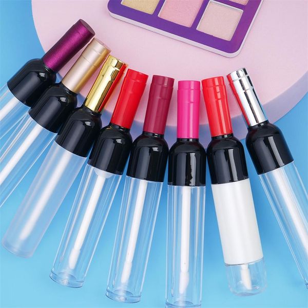 

5ml wine shaped lip gloss tube bulk silver gold red reusable lip blame tube with wand cosmetic packaging container wholesale swy wmthym