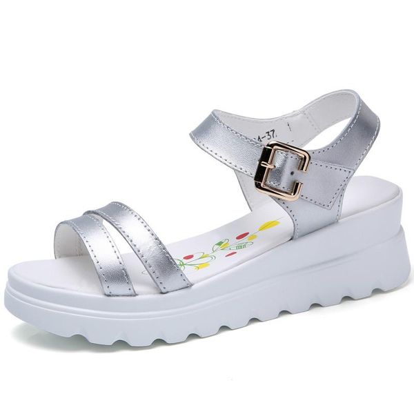 

dropshipping genuine leather platform beach sandals women shoes ladies flats sneakers sliver white flip flop mid heel footwear, Black