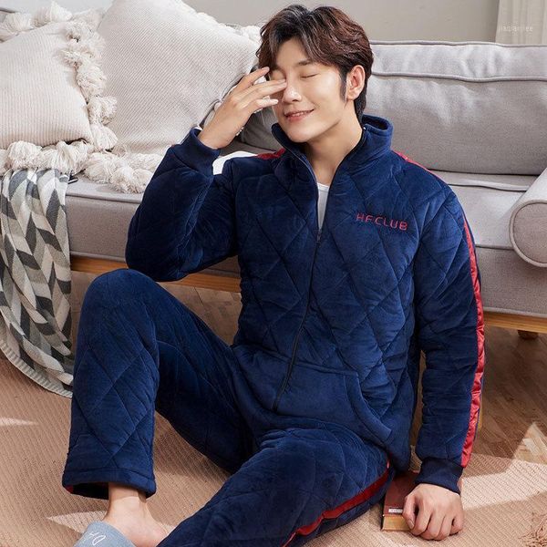 

mimi winter men's new pajamas three layer thickened cotton loose comfortable warm home clothing wholesale1, Black;brown