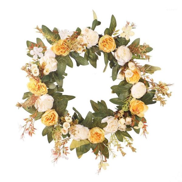 

decorative flowers & wreaths artificial peony flower wreath door with green leaves for front wedding wall home decor1