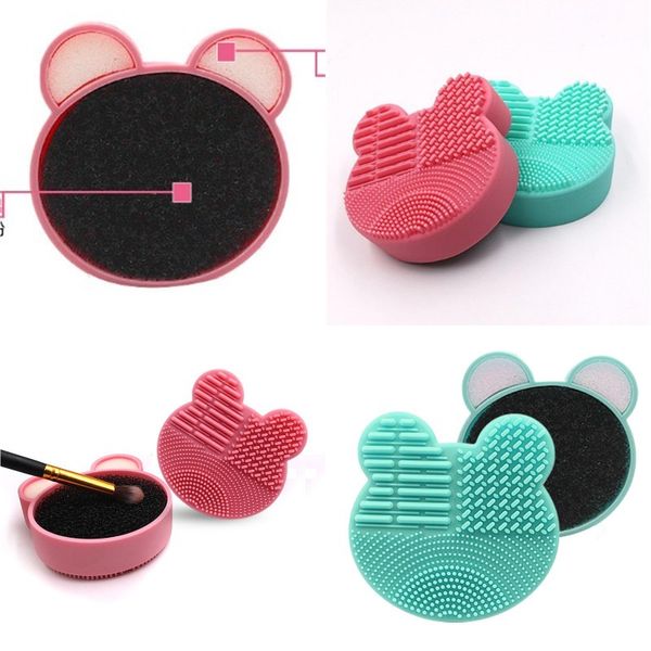 Maquiagem Limpeza Escova Silicone Bear Forma Esponja Capas Cosméticos Coloridos Mat Caixas Lady Mini Portátil 4 3e G2