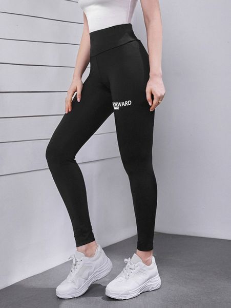 

letter graphic wide waistband leggings 78lb#, Black