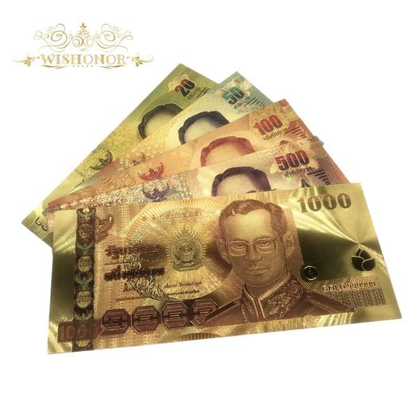 

5шт лота 24k цвет таиланд 20 50 100 500 1000 бат gold foil банкнота в 24k позолоченный бумажные деньги для коллекции sqceqi pingtoy