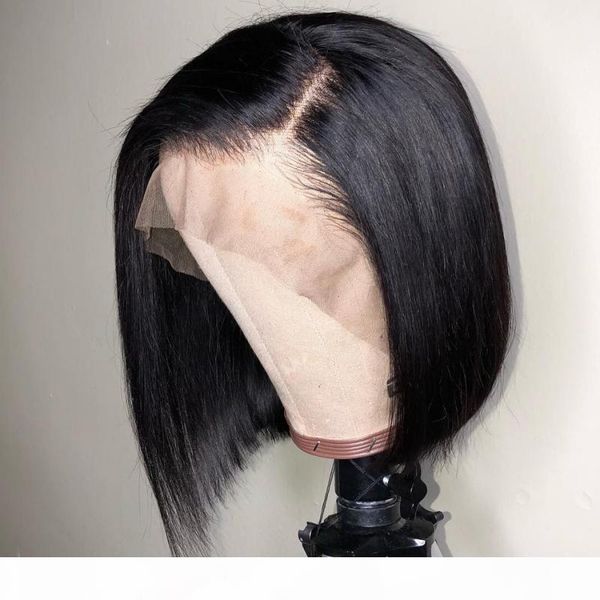 

fake scalp lace frontal wig short bob cut virgin brazilian preplucked 13x6 frontal glueless fake scalp wigs for black women, Black;brown