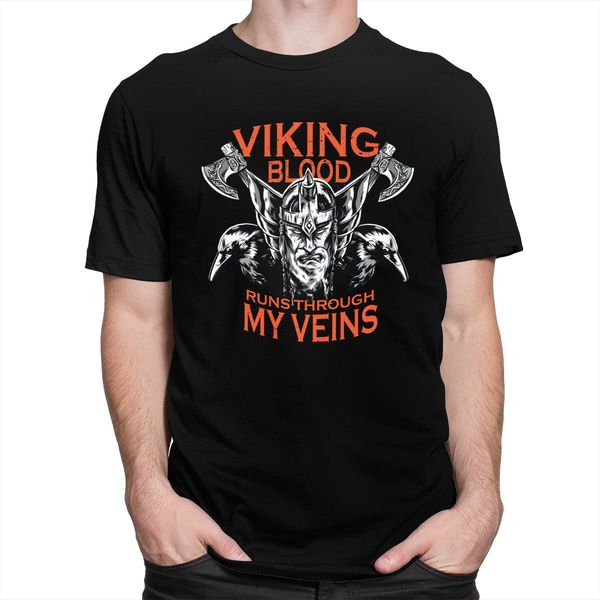 

sport male viking blood runs through my veins raven and axe t shirt short sleeves cotton t-shirt summer warrior odins valhalla tee top