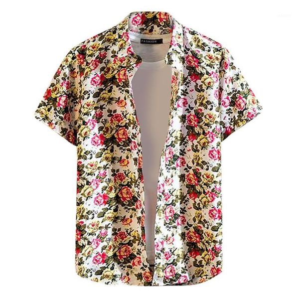 

3colors men's hawaii printed series shirts splicing pattern casual fashion lapel short sleeve shirts men's loose street style bl1, White;black