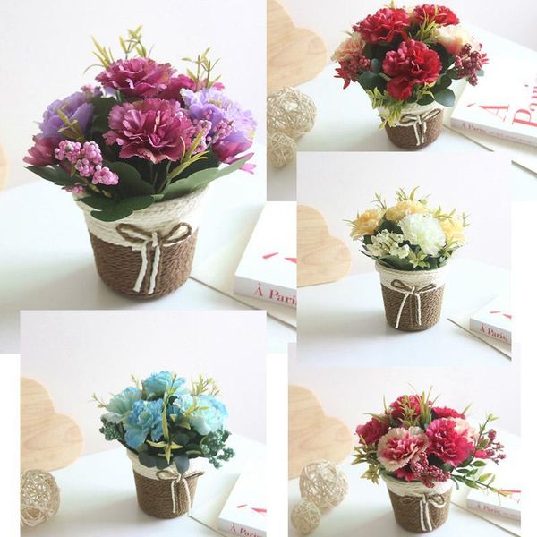 

decorative flowers & wreaths 9cm artificial silk carnation rattan flower vase basket mother lilac craft for wedding home party1