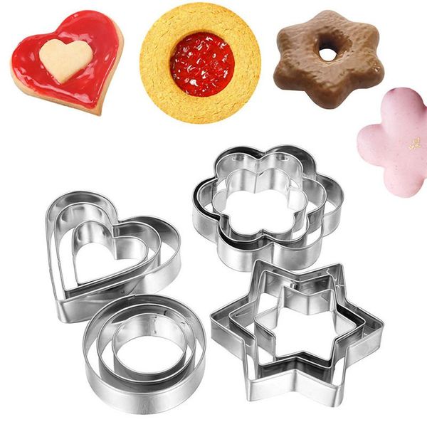 

12pcs/set stainless steel cookie biscuit diy mold star heart round flower shape cutter baking mould tools