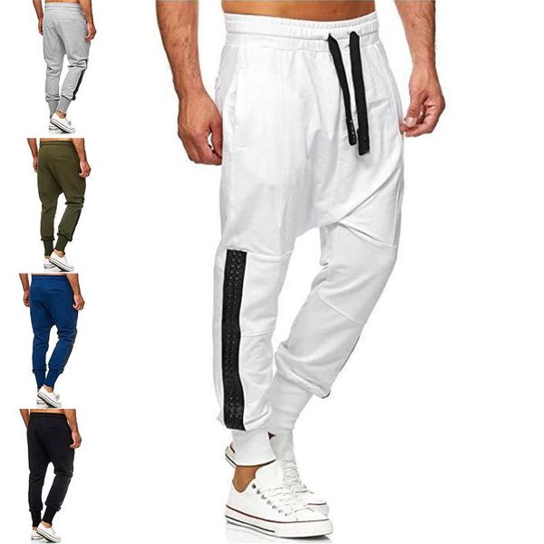 

men pants 2020 jogger new fashion casual trousers men's personality stitching decoration tooling sports pants, Black
