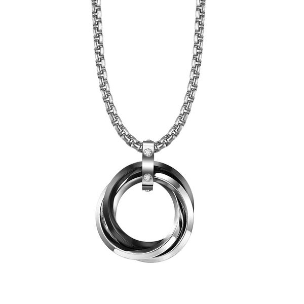 

Men Street Hip-hop Style Titanium Steel Necklace Black Gold Silver Plated Circle Charm Necklaces