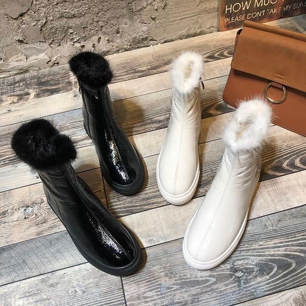 

fhanchu 2022 new women snow bootswarm winter shoesmid heelankle botasround toe side zipblackbeigedropship, Black