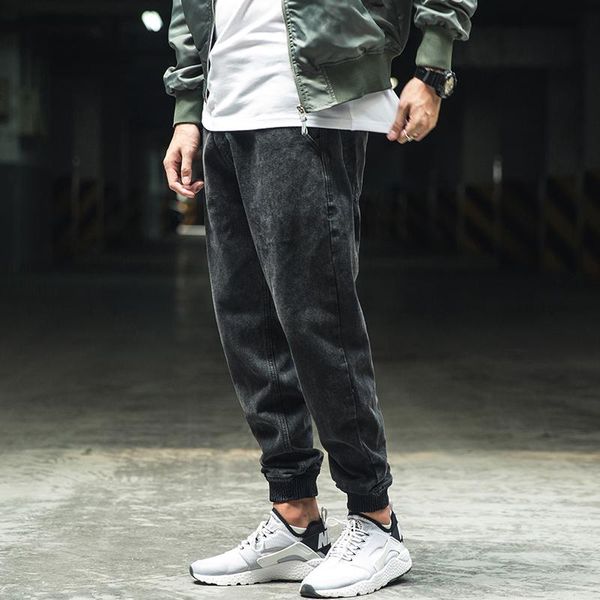 

newly designer fashion men jeans black color spliced denim cotton cargo pants homme streetwear wide leg hip hop joggers trousers, Blue