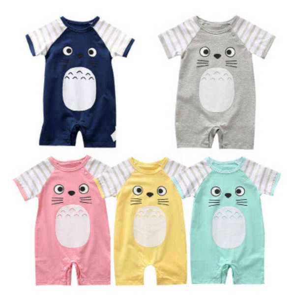 

summer newborn baby short sleeve romper boys girls cute cartoon totoro print baby romper cotton toddler clothes jumpsuit pajamas g1221, Blue
