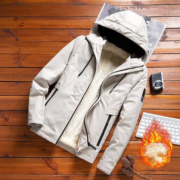 

2021 new winter jacket men fleece wool liner casual thicken mens coat cotton padded warm hooded male cloth outerwear solid big size 5xl tqjd, Black