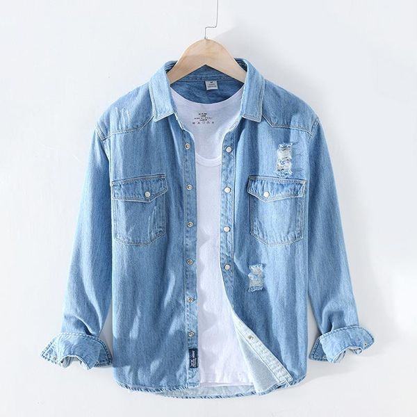 

2020 denim shirts men new fashion brand long sleeve casual men blue shirts y23901, White;black