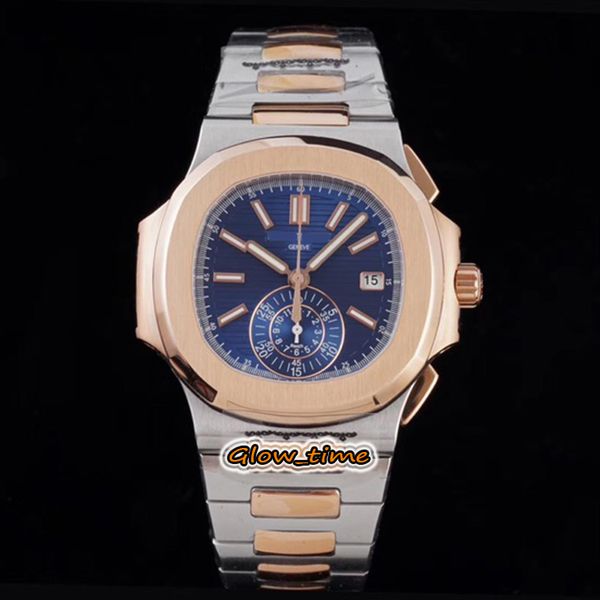 

3kf version date blue texture dial ch28-520 chronograph automatic 5980/1ar-001 mens watch two tone steel case bracelet luxry watches, Slivery;brown