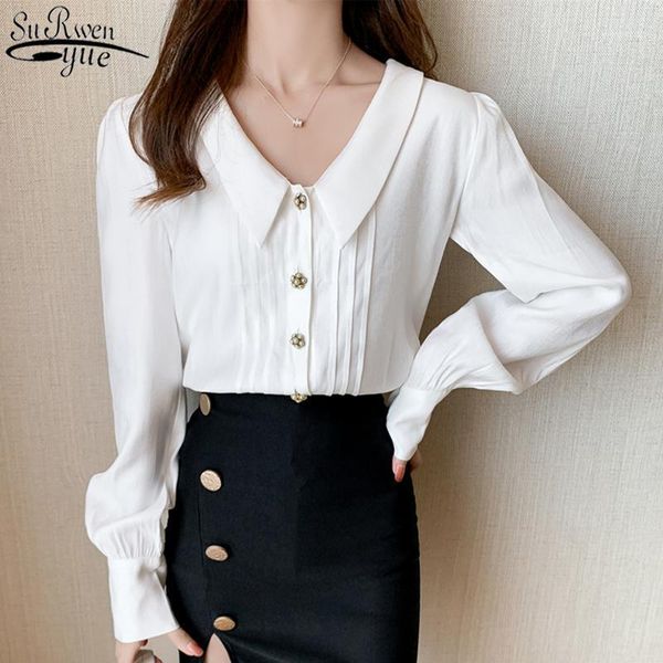 

elegant collar women's shirts autumn long sleeve white vintage korean office lady style woman's blouses ropa de mujer 105761