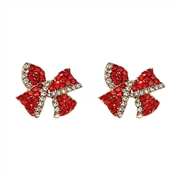 

stud valentines lovers sweet red crystal bow studs earrings korean fashion knot women girlfriend dating jewelry gift, Golden;silver