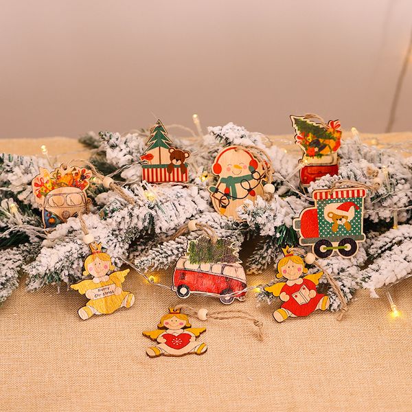

wooden angel car pendants set christmas tree decoration hanging ornaments craft xmas new year party wedding home decor 63271
