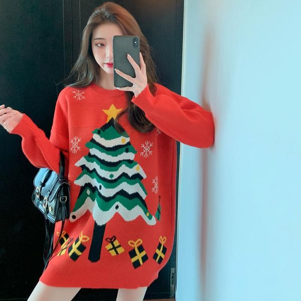 

women's sweaters cartoon long cardigan christmas sweater single breasted 2021 autumn winter casual o-neck cardigans women clothing, White;black