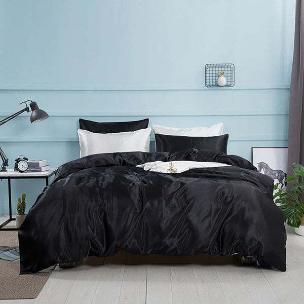 

bedding sets 2/3/4 pcs silk satin set duvet cover solid color bed with quilt mattress pillowcase  covering bedclothes