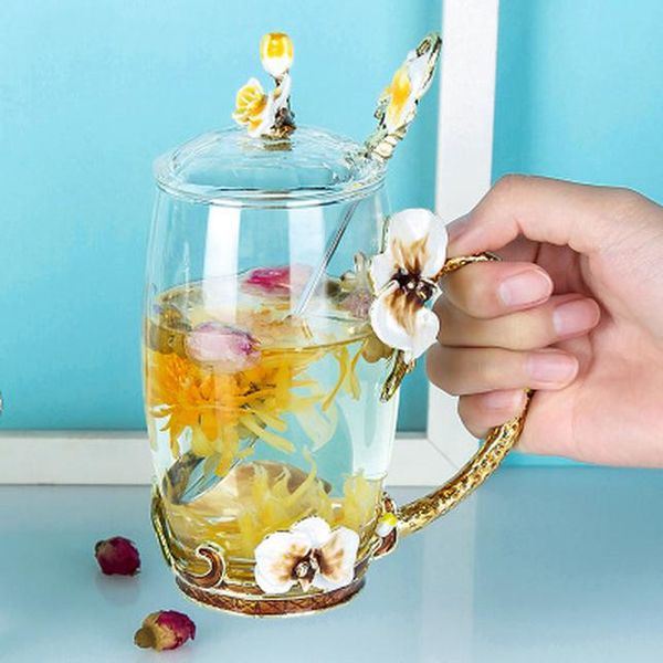 

glass 320 350ml breakfast tea crystal orchid set mug fashion business with enamel coffee cup gift butterfly bbytoq lipper