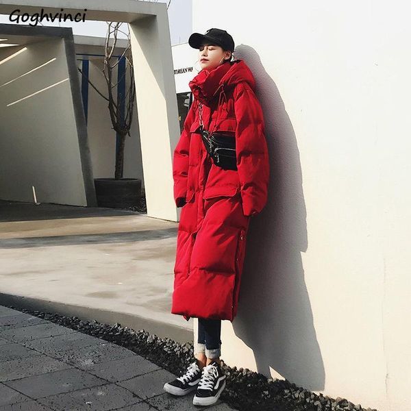 

medium-long style parkas women solid loose winter zipper womens fashion oversize elegant retro outwear pocket thicker ins new1, Black