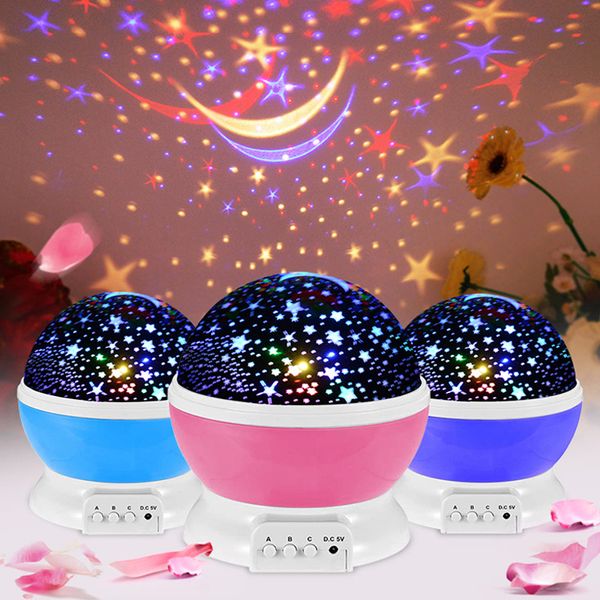Красочные звездные неба Галактические проектор statelight Детская спальня USB Rotation Moon Star Night Light Романтические проекционные лампы Подарки