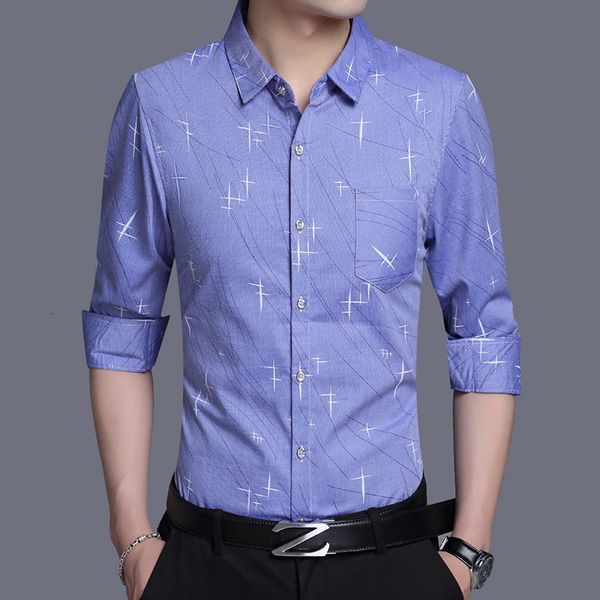 

2020 trend handsome casual men's long sleeve spring autumn bottoming slim shirt printed dad, White;black