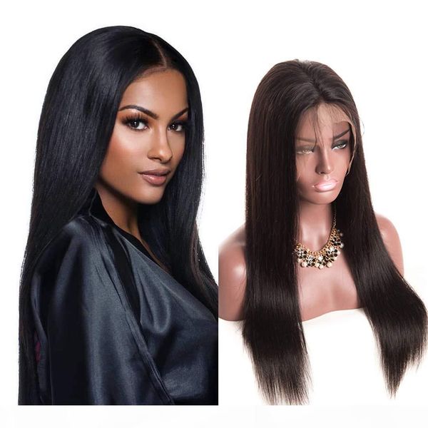

10a pre-plucked silky straight lace front wigs 150% density virgin brazilian 13*6 deep part human hair lace frontal wigs with baby hair 12, Black;brown