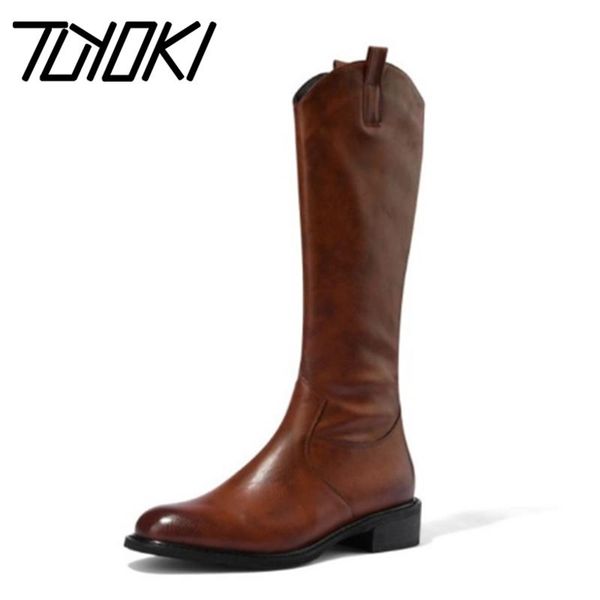 

tuyoki новые женщины длинные сапоги falt пятки zipper женщины колено высокие сапоги fahsion прохладный зимняя обувь женщина обувь размер 34, Black