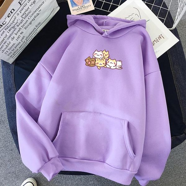 

korean style women autumn long sleeve pullover hoodie cute cat printed loose fit sweatshirt oversize hoodies women, Black