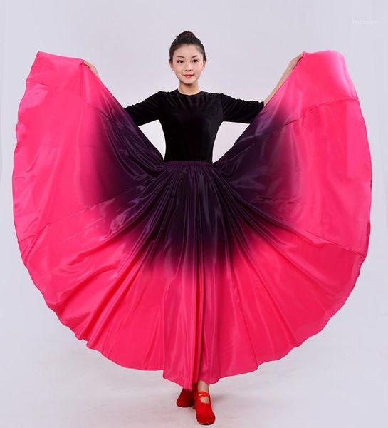 

belly dance big swing skirt performance gypsy wear women costumes lady dancing dress satin long spanish skirt long dance skirts1, Black;red