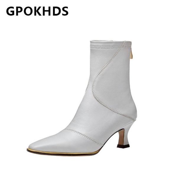 

gpokhds 2021 women ankle boots microfiber winter short plush square toe zipper high heels female boots size 39, Black