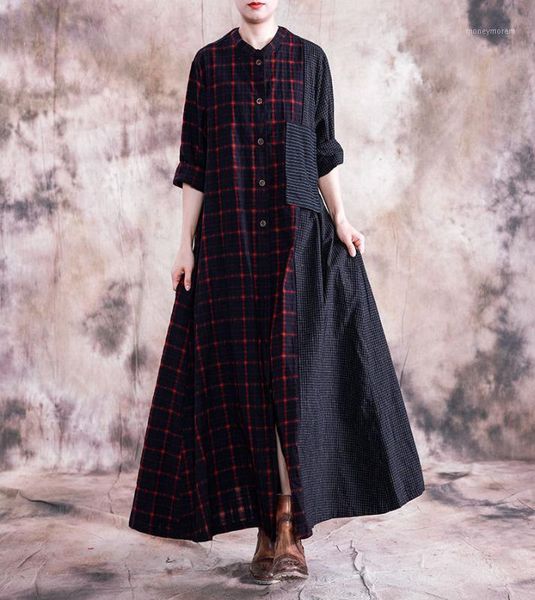 

autumn fashion retro stand plaid patchwork women windbreaker 2020 new long sleeve all-match women casual long trench coat1, Tan;black