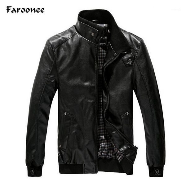 

wholesale- faroonee stand collar faux leather jackets for men autumn winter pu motorcycle jackets slim coat overcoat slim zipper outerwear1, Black