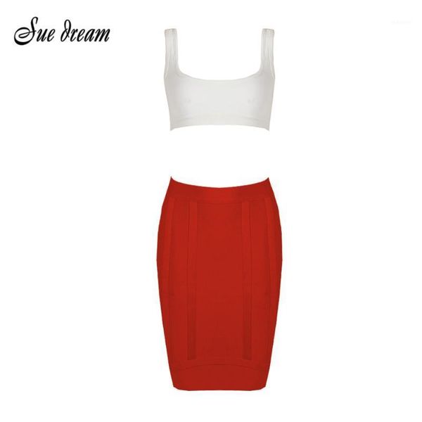 

2020 summer new women's bandage two-piece set white spaghetti & mini pencil skirt bodycon celebrity party set1
