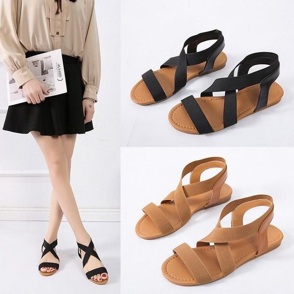 

leosoxs flat women shoes sandals casual gladiator sandals plus size beach women summer shoes female fashion footwear, Black