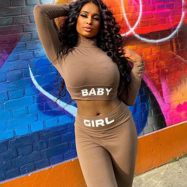 

letters printing long sleeve pants suit crop +legging women casual sports set, Gray