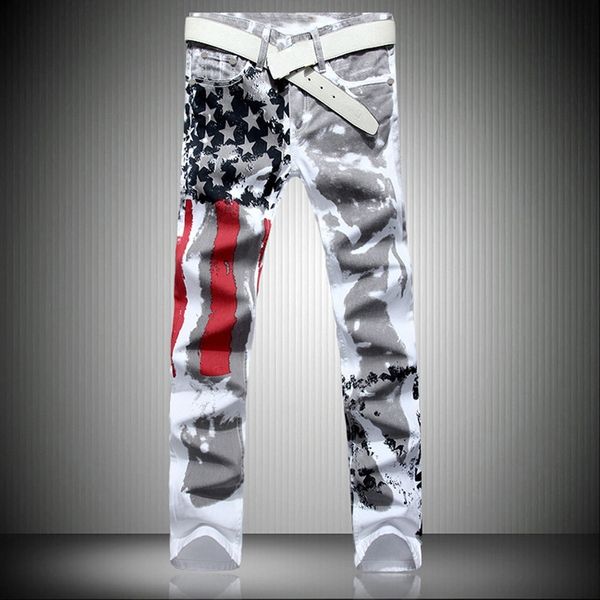 

aynsv мужские белые американские большие джинсы высокого стрейч slim fit мужской флаг брюки печатные и jeanspants и джинсы hsqhw, Blue