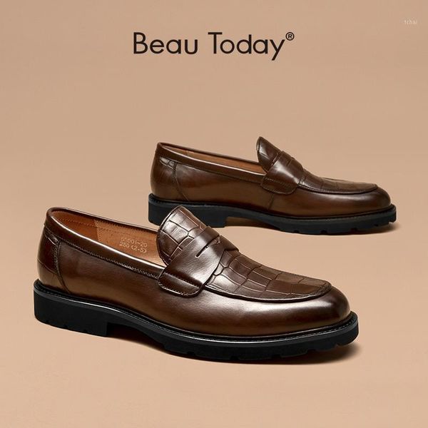 

dress shoes beautoday penny loafers men genuine cow leather alligator pattern round toe slip-on mens wedding handmade 550011, Black