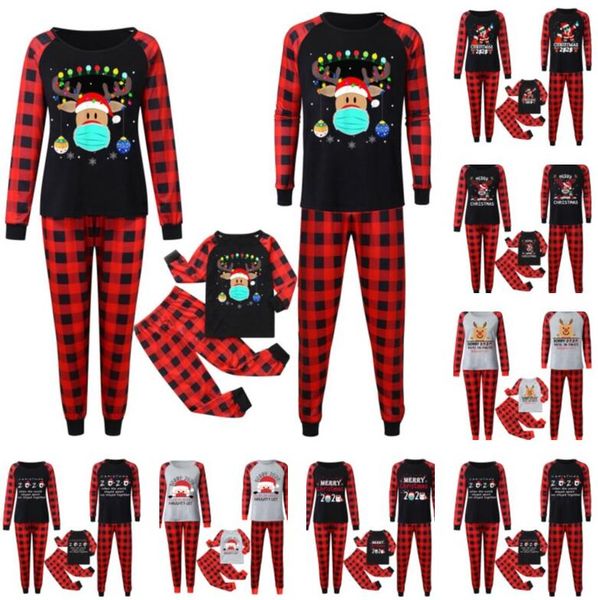 

buffalo plaid christmas outfits pajamas set family matching 2020 2021 mask reindeer santa claus blouse and pants home night clothes e110301, Blue